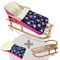 BAMBINIWELT KOMBI-ANGEBOT Holz-Schlitten mit Rückenlehne & Zugseil + universaler Winterfußsack (90cm), auch geeignet für Babyschale, Kinderwagen, Buggy, aus Wolle im Eulendesign (Motiv $7)