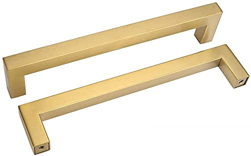 goldenwarm 20Pack Brushed Brass Door Handles Gold Kitchen Cabinet Cupboard Handles Hole Center 160mm(6-1/4in)