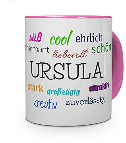 printplanet Tasse mit Namen Ursula - Positive Eigenschaften von Ursula - Namenstasse, Kaffeebecher, Mug, Becher, Kaffeetasse - Farbe Rosa