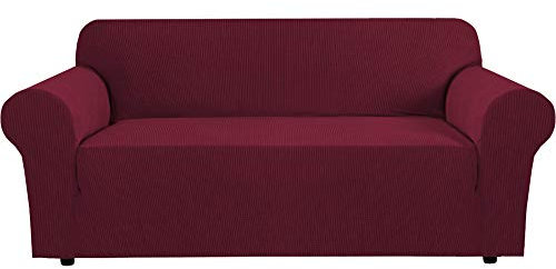 BellaHills Jacquard Sofa Abdeckung Anti Slip Stretch Hussen Jacquard Sofa Abdeckung Anti-Slip Polyester Spandex Stoff Sofa Protector (DREI Sitze, Wein)