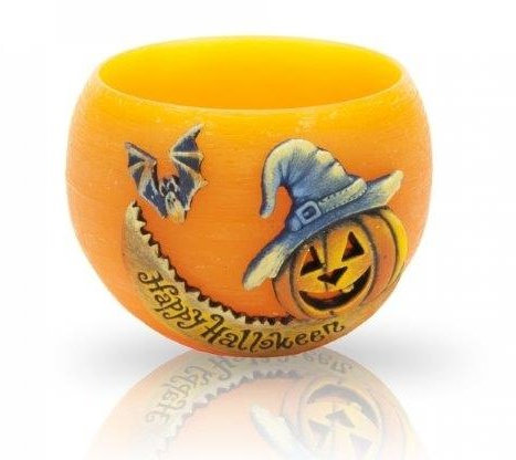 DAS Produkt Halloween Lampion mit Teelichteinsatz und 1 Teelicht Orange Rund 120mm x90 mm