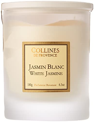 Collines de Provence Bougie Parfumée Jasmin Blanc 180g, Transparent 6,8cm x 6,8cm x 9,4cm
