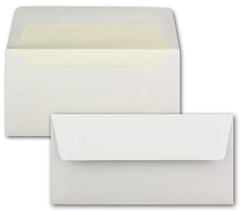50 Briefumschläge Weiß - DIN Lang - gefüttert mit naturweißem Seidenpapier - 22 x 11 cm - Nassklebung, gerade Klappe - Ideal für Einladungen und Grüße zu Geburtstag und Weihnachten