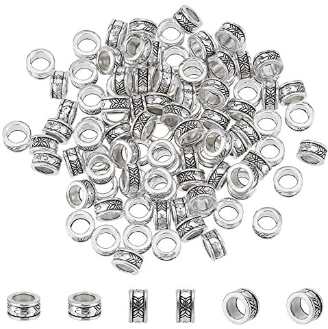 PandaHall 100 stücke Rondelle Spacer Perlen Tibetischen Legierung Antik Silber Europäischen Großes Loch Spacer für Armband Halskette DIY Schmuck Machen, 8mm, loch: 5mm
