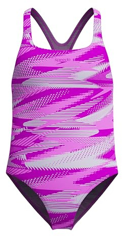 Speedo Girls Hyperboom Allover Medalist Swimsuit |Quick Drying | Fitness | Chlorine Resistant, Diva, 9-10