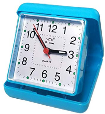 HomeDecTime Horloge de Voyage Bureau Réveil Pliable en Plastique Mouvement Muet - Bleu
