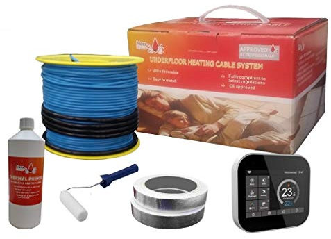 Nassboards Electric Underfloor Heating Cable System 200w – Smart WiFi Thermostat & Cable for Under Tiles & Laminate in Conservatory, Bathroom, Safe Insulation – Includes Installation Kit