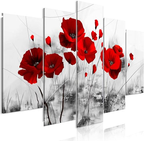B&D XXL - Peinture acrylique 200x100 cm - Effet texturé ou coup de pinceau - Décoration avec finition faite à la main - Salon chambre - Finition artisanale - Fleurs Coquelicots Rouge 0107-5