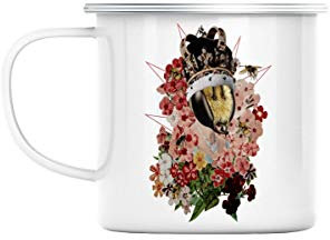 Tazza in Metallo Smaltato Ape Regina Elisabetta Collage Arte Surrealismo Fiori