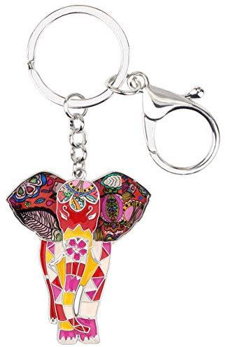 DUOWEI Cadeaux Éléphants Pour Femme Porte-Clés Éléphant Cute Bijoux Sac Voiture Accessoires Pour Adolescentes Fille Amoureux Des Éléphants (Rouge)