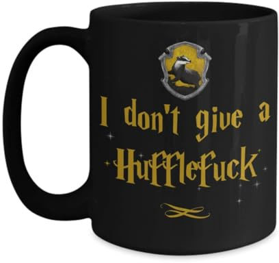 I Dont Give A Huffle Pun Mug for Nerd Geek Friends or Coworker Funny Wizard Sorcerer Mugs 11 or 15 oz Black Ceramic Adult Humor Potterhead Coffee