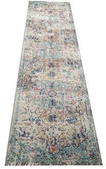 CARPETIA Teppich Outdoor Orientteppich Ornamente Wohnzimmerteppich Vintage in grau blau Größe 80 x 300 cm