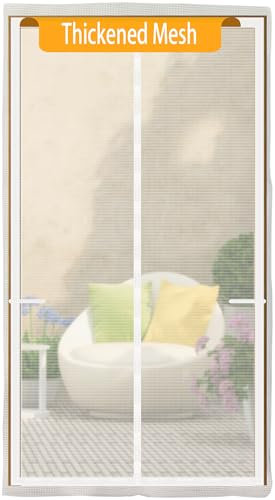 Moustiquaire magnétique améliorée en maille de fibre de verre de 250 g/m², 36 aimants plus longs, fermeture magnétique pour porte d'entrée simple, écran de porte magnétique rétractable, convient aux