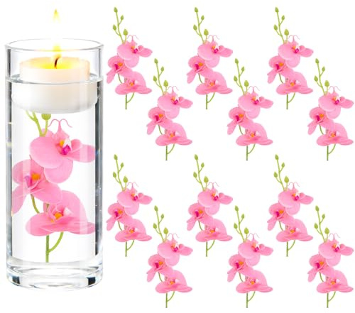 ARDUX (12 Stück künstliche Blumen für schwimmende Kerzen, Mini-Orchidee, Blumenvasenfüller für Hochzeit, Esstisch, Party, Zuhause, Bar, Restaurant, Dekoration (Rosa)