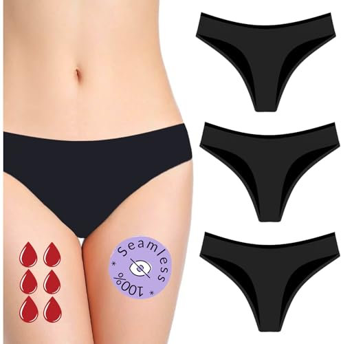 3er Pack - Perioden Unterwäsche Unsichtbar Nahtlos - Waschbar - Baumwolle - Ökologisch - Menstruation - Unterwäsche für die Periode - Periodenslips - Mädchen Damen - XXS 4XL (Jade-Pack, Schwarz, S)