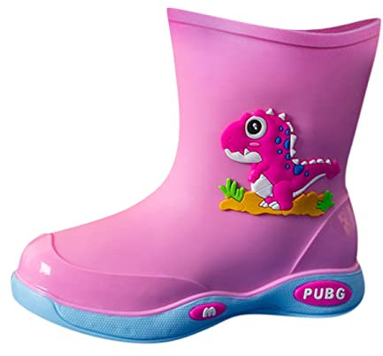 Stivali in gomma per bambini, morbidi, impermeabili, impermeabili, per autunno e inverno, con calda imbottitura, antiscivolo, per la pioggia, da giardino, Colore: rosa., 27