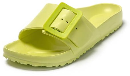 JOMIX Claquettes Femme Tongs Femme avec Boucle Réglable Chaussons d'été en Caoutchouc Confortable pour Douche Piscine Plage (Vert, 37)