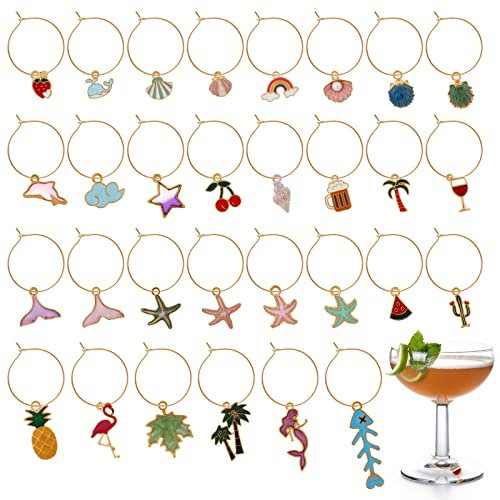 Abeillo 30 marcadores para copas de vino, etiquetas de identificación, marcadores de bebidas para copas de cóctel, copas de champán, regalos de fiesta de despedida de soltera, decoraciones de Navidad