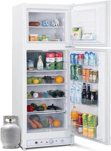 SMETA 240V/Gas Propane Fridge with Up Freezer Off Grid Camper, Full Size 275 L, Large Capacity, White