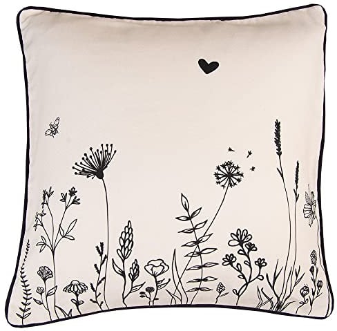 Clayre & Eef Kissenbezug 40x40 cm Beige Schwarz Baumwolle Blumen Dekokissenbezug