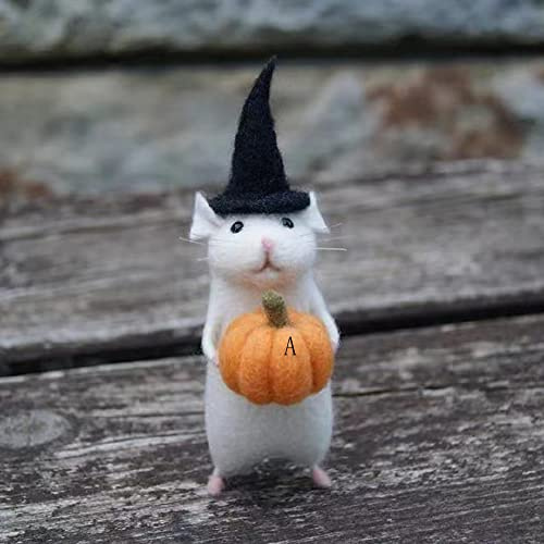 HADAVAKA Souris Halloween Et Citrouille, Souris Feutrée À La Main, Souris Décorée Pour Halloween, Cadeau Fait Main, Kit De Feutrage À L'aiguille, Mignonne Souris De Noël Souris D'anniversaire (A)
