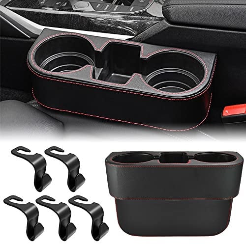 QINERSAW Porte-Gobelet en Cuir 28 * 20.7cm Universelle Rangement pour Porte Gobelet Voiture Organisateur Porte Boisson Voiture avec 5 Crochet