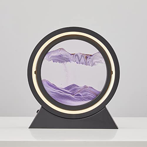 PKKP Fließende Sandmalerei mit LED Licht, 24CM Dynamische 3D Sandkunst, Glas Fließender Sandrahmen, Bewegliche Sandkunst für Desktop Home Office Dekor (24CM, Purple)