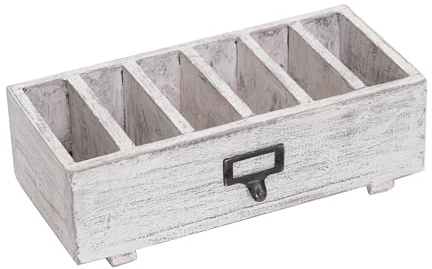 DESIGN DELIGHTS BRIEFHALTER Runa | Mahagoni Holz, 32 cm, 6 Fächer, white wash | Holz Briefablage, Landhaus Briefsammler, Schreibtisch Organizer, Aufbewahrungsbox