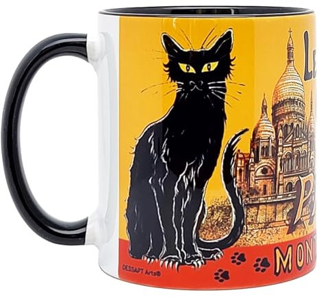 DESSAPT Arts - Paris le Chat Noir - Mug céramique 325 ml - Tasse-cadeau unique avec les magnifiques paysages parisiens - Imprimé en France - Blanc et noir