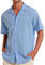 Alimens & Gentle 100% Cotton Regular Fit Short Sleeve Casual Hawaiian Shirt for Men, Linen-new Blue, XXL