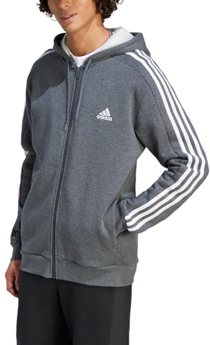 adidas Men's Essentials-Sudadera Con Capucha Y Cremallera Completa de 3 Rayas Hoodie T-Shirt, Dark Grey, 4XL