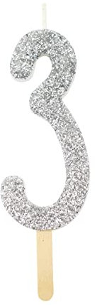 PME Vela con Número de purpurina plateada 3