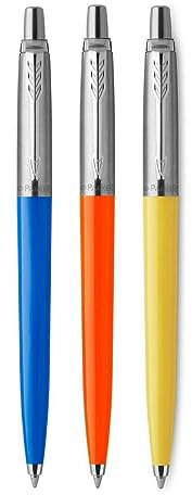 Parker Jotter Originals Ballpoint Pens | Retro Collection | Blue, Orange & Yellow Barrels | Blue Ink | Set of 3 | Gift Boxed