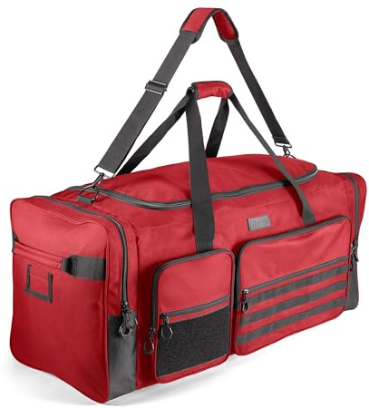 Fitdom Strapazierfähige Reisetasche mit verstellbarem Schultergurt und 7 Fächern, 130 l, extra groß, ideal für Fußball, Baseball, Basketball, Hockey, Fußball, Teamtrainer und mehr