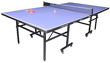 TechFit Tavolo da Ping Pong Professionale per Interni - Pieghevole da Interno con Inclinazione Unilaterale, Struttura Metallica Nera, Rete da 180 cm, Roti Silconate con Freni, 274x152,5x76 cm
