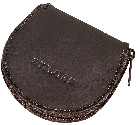 STILORD Benji Mini Geldbörse aus Leder Wiener Schachtel Vintage Hochwertige Münzbörse Schüttelbörse Schlüsselorganizer Münzetui aus Echtleder Farbe:matt - Dunkelbraun