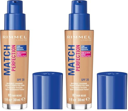 Rimmel Match Perfection Foundation, SPF 20, 082 Fair Beige, 30 ml (Pack of 2)