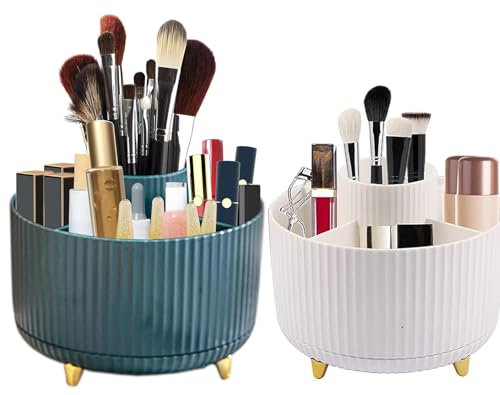 360 Grad Drehbarer Kosmetikorganizer, 2 Stück Make Up Organizer Lidschattenpinsel Lippenstift Etui, Kosmetik Organizers für Zimmer Decor Frisiertisch, Schlafzimmer, Bad (Grün+Weiß)