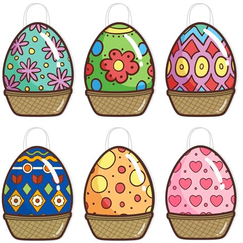 Larcenciel Ostern Papiertüten mit Henkel, 6 Stück Geschenktüten Bunt Ostertüten, Niedlich Ei-Mitgebsel Tüten für Ostergeschenke, Papiertragetaschen Oster für Kinder, Party, Feiertag Deko, 38×20×3.5cm
