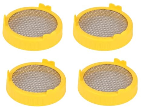 KMOCEPLY 4Pcs Stainless Steel Seed Sprouting Strainer Mesh Screen Filter Plastic Mason Jar Sprouting Lids Sprouting Jar Strainer Lid for Wide Mouth Mason Jars Canning Jars Lid for Grow (Yellow)