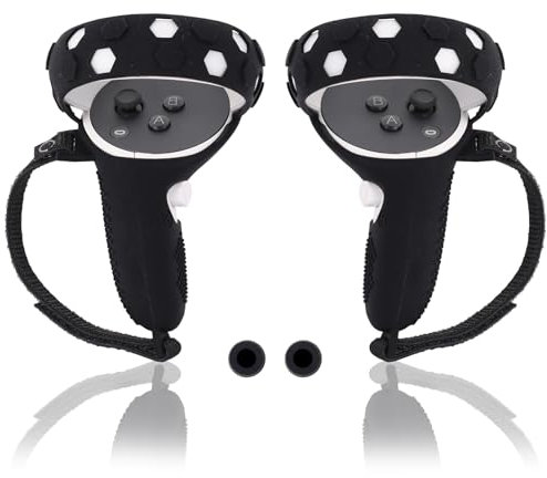 Auliuse Controller Grips Cover Kompatibel mit Quest 2, Silikon Hand Grip Protector mit Knöchelriemen, VR Zubehör Silikon Schutzhülle Grip Cover (Schwarz)