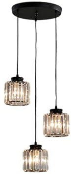 NICRX Suspension en cristal à 3 lumières, Noir et plafonnier en cristal, luminaire suspendu pour îlot de cuisine, salle à manger, chambre à coucher (Noir)