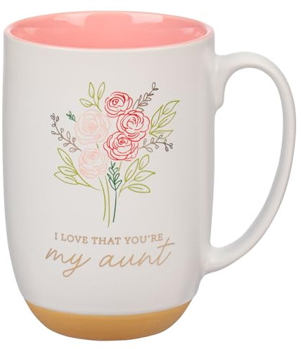 Christian Art Gifts Large Inspirational Ceramic Coffee & Tea Mug for Aunts: I Love that You're My Aunt, Encouraging Bible Verse Proverb for Women, Cute Clay Base Cup, White & Light Pink Floral, 15 oz.