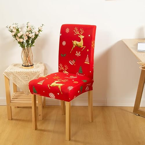 Carbono Stuhlhussen Elch Weihnachtsbaum Premium Esszimmer Stuhl Abdeckungen Satz Von 4,Stretch Hohen Zurück Stuhlhussen Slipcover Für Abnehmbaren Stuhl Schutz Für Bankett,Küche,Party