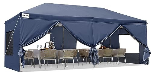 FINFREE Faltpavillon 3x6m mit 6 Seitenteilen, Wasserdicht Stabil Pavillon Partyzelt Gartenpavillon mit Doppeln Entlüftung Moskitonetz Fenster,Blau