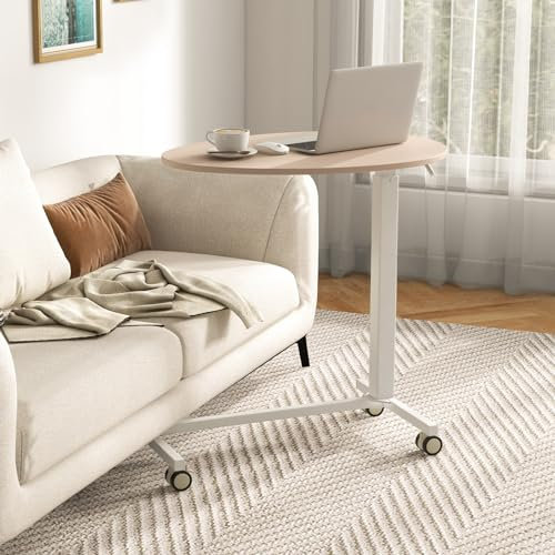 RELAX4LIFE Tavolino da Letto per PC, Scrivania Mobile Regolabile in Altezza, Ruote Bloccabili, Tavolino Salvaspazio per Ufficio e Casa, Portata Max 75KG, 76 x 50 x 74-108 cm