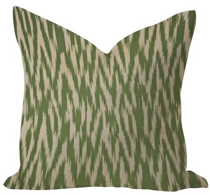 Green Earth Ikat-Kissenbezüge, 55,9 x 55,9 cm, Sackleinen, Vintage-Kissen, hellblau, antikes Buchara-Ikat-Design, quadratisch, für Galerie, Veranda, Büro, Schlafzimmer, Urlaubsdekoration