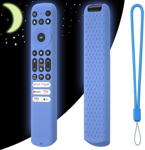 Custodia protettiva in silicone per telecomando TCL RC813 FMB1/RC923 FMB3/RC902V FMR1 FMR4 FMR5 TV Stick telecomando antiscivolo morbida pelle custodia antiurto con cordino (blu luminoso)