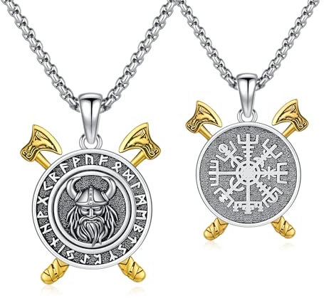 REDSUN Wikinger Krieger Halskette 925 Sterling Silber Ordic Viking Odin Krieger Kette für Herren Wikinger Axt Halskette Nordischer Runen Anhänger Wikinger Schmuck Geschenke für Männer Herren Damen