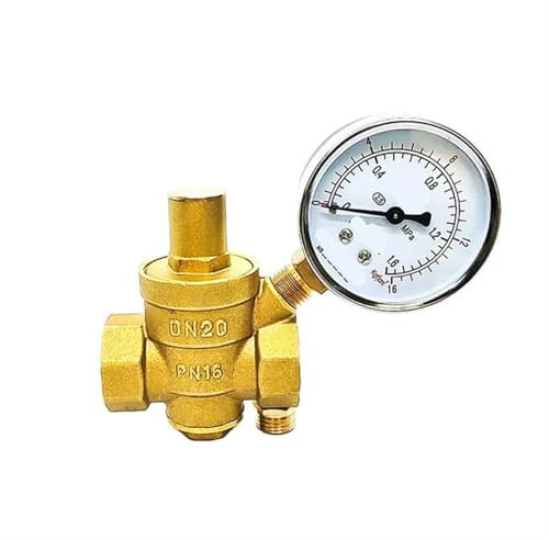 EKalgretrA Druckminderer Wasser 1/2 3/4 1 einstellbare Wasser Reduzierung Ventil Innengewinde Messing Druckmesser Regler Ventile Mit Manometer(3/4,Valve with Gauge)